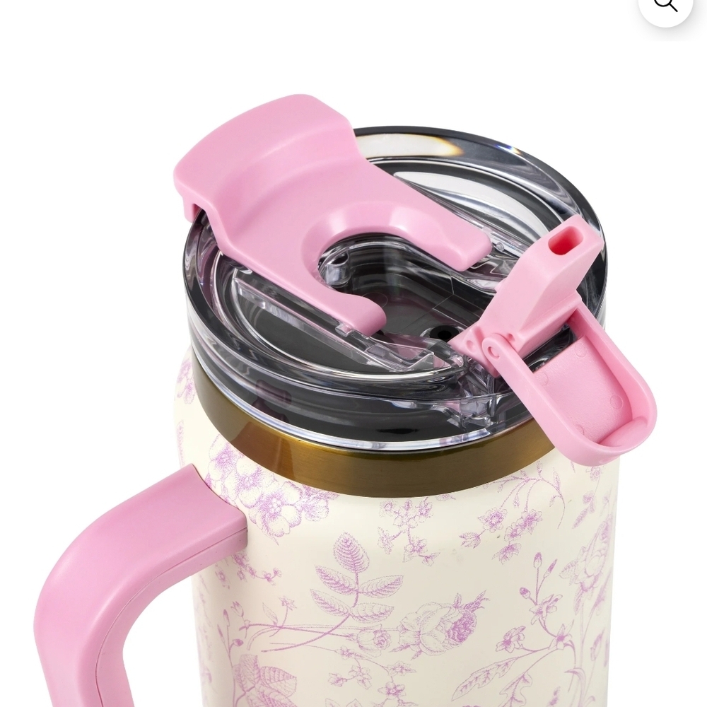 Thyme & Table Floral Pink Insulated Travel Mug with Handle - Picture 2 of 5